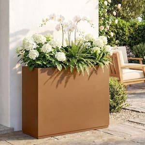 26 in. Brown Metal Rectangular Planter Box-Outdoor Garden Flower Container