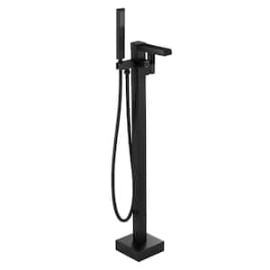 Brass Single-Handle Claw Foot Freestanding Tub Faucet with Waterfall Spout and Hand Shower in Matte Black