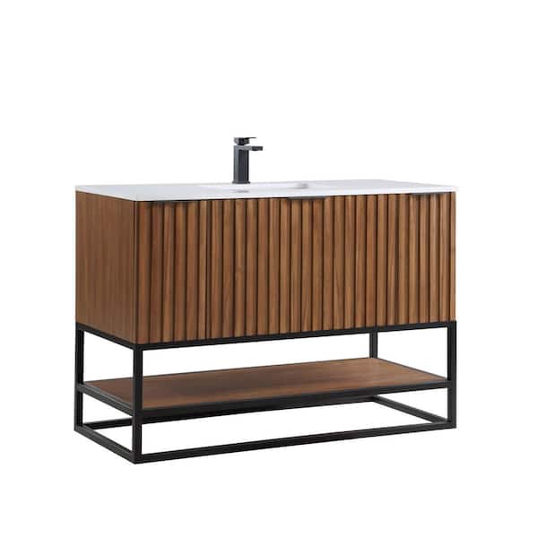 BEMMA Terra 48 in. W x 22 in. D x 34 in. H Bath Vanity in Walnut and Matte Black with Granite Vanity Top in White