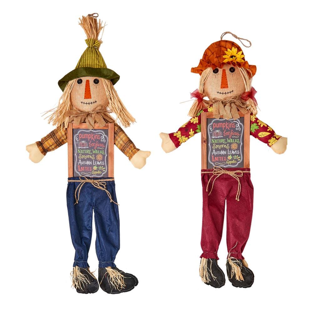 36 in. Hanging Scarecrow with Sign (Set of 2) 2234 - The Home Depot