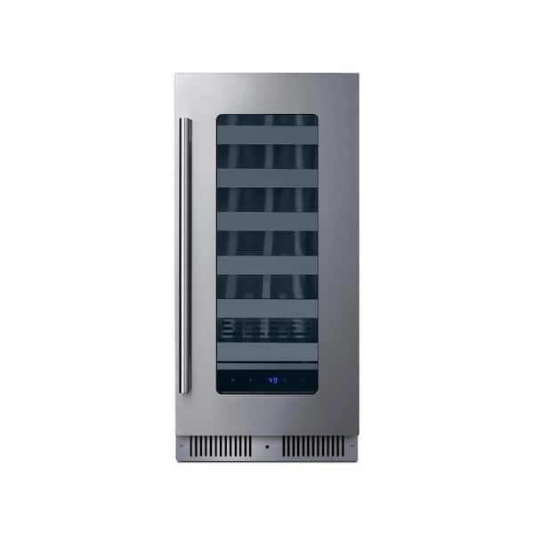 Shallow Depth 15 in. Single Zone 18-Wine Bottle Beverage and Wine Cooler in Stainless Steel