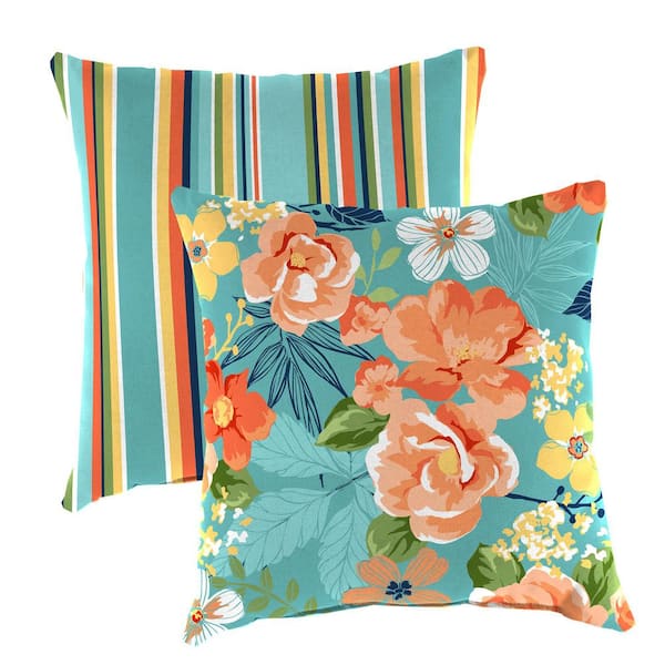 Jordan Manufacturing 16 in. L x 16 in. W x 4 in. T Square Reversible Outdoor Throw Pillow in Senorita Pelican and Mamba Pelican