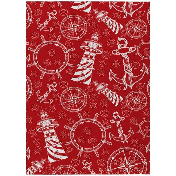 Harpswell Red 10 ft. x 14 ft. Geometric Indoor/Outdoor Area Rug