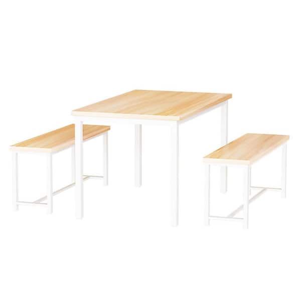 mieres Grondin Industrial Style 3-Piece Rectangle Beige MDF Top Bar Table Set Seats 4, Kitchen Dining Room Set with 2 Benches