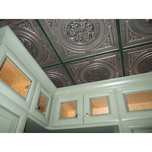 Steampunk Antique Silver 2 ft. x 2 ft. PVC Glue-up or Lay-in Faux Tin Ceiling Tile (100 sq. ft./case)