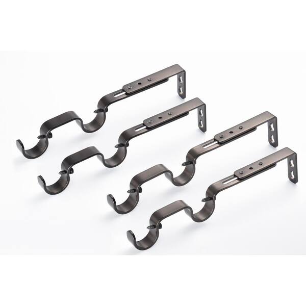 Lumi (1 in. and 3/4 in.) Extendable Double Curtain Rod Brackets (4 pcs.) with Decorative Oil Rubbed Bronze Finish