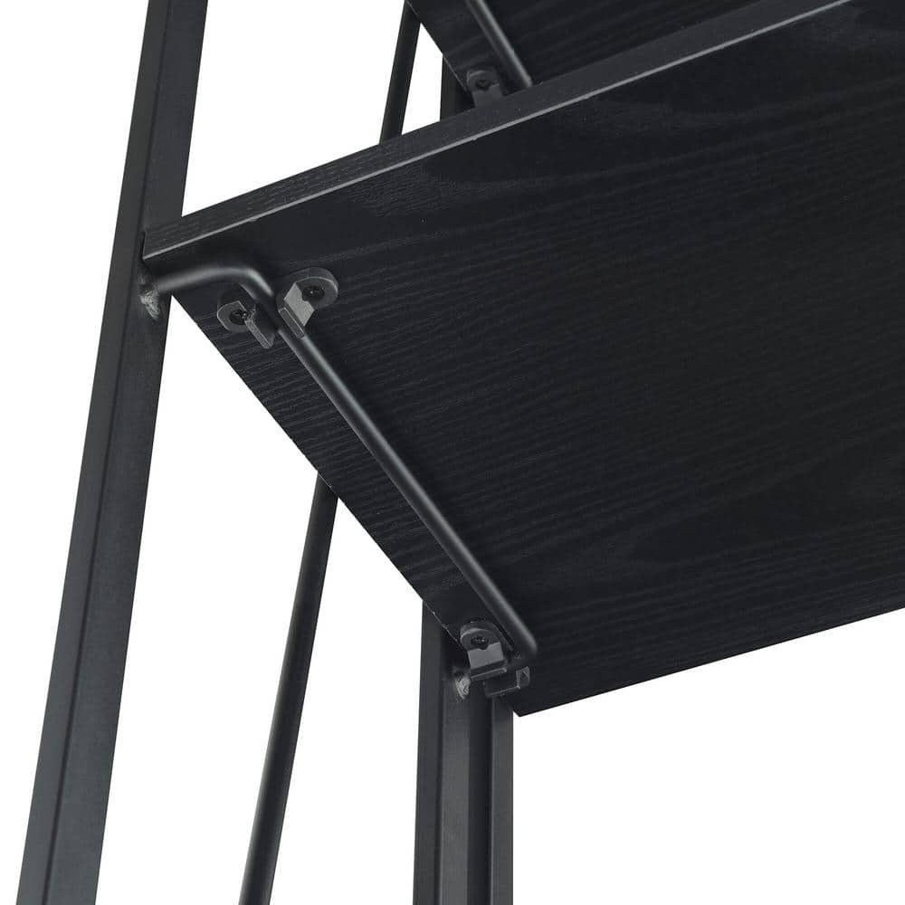 Demi Slim Black Folding 4-Tier Metal & Wood Bookshelf