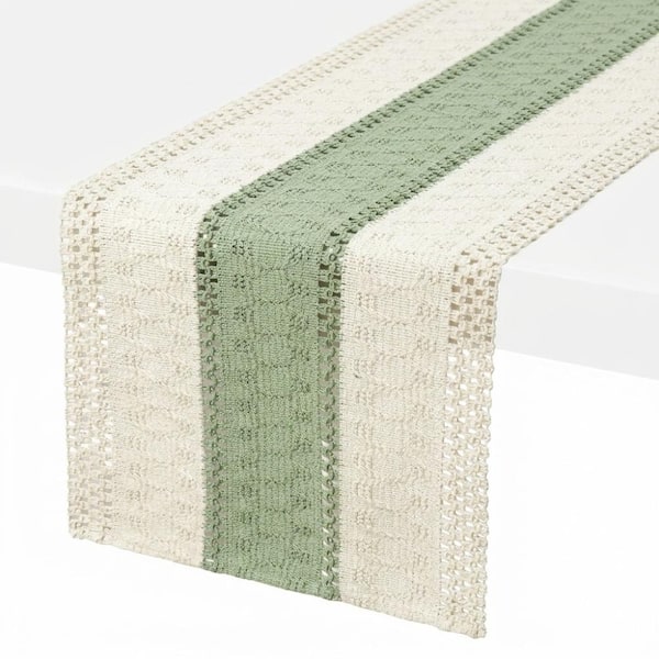 12 in. W x 72 in. L Green Striped Cotton Blend Table Runner for Table Decor 1 Pack