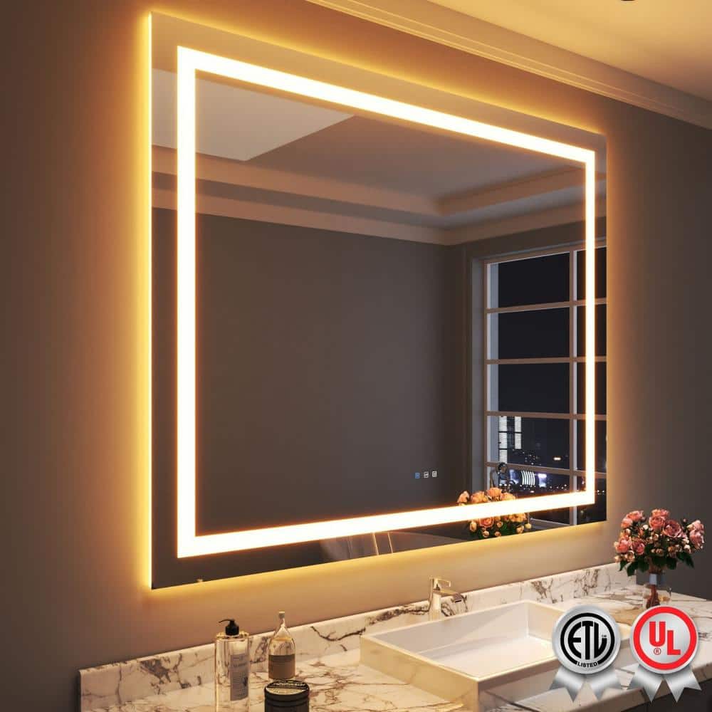 60 in. W x 48 in. H Rectangular Frameless Wall Bathroom Vanity Mirror with 