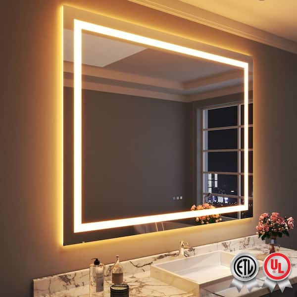 null 60 in. W x 48 in. H Rectangular Frameless Wall Bathroom Vanity Mirror with Backlit and Front Light