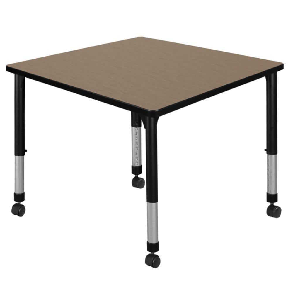 Kee 36 in. Square Noble Oak Height Adjustable Mobile Classroom Activity Table Desk with Black Base