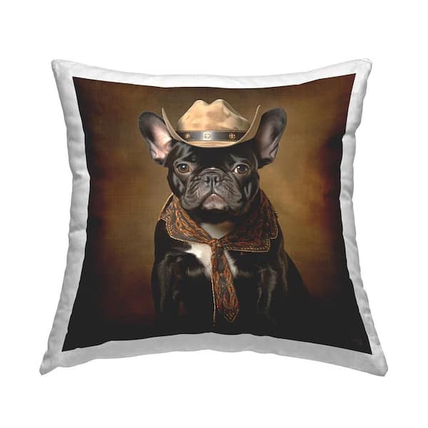 Stupell Industries Cowboy French Bulldog Brown Print Polyester 18 in. x 18 in. Throw Pillow