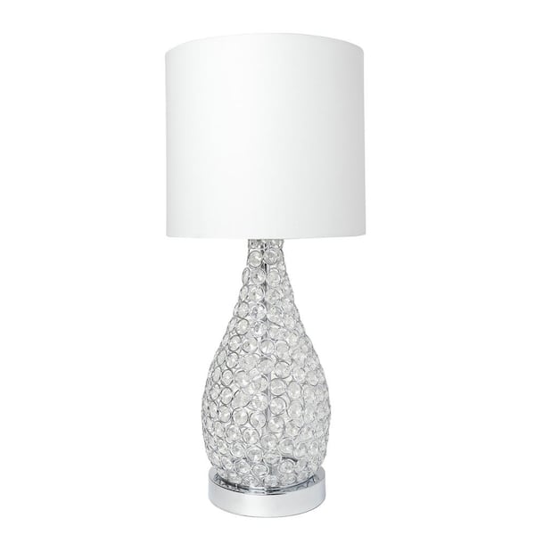 Elegant Designs 22 in. 1-Light Chrome Elipse Crystal Pinned Decorative Gourd Accent Table Lamp