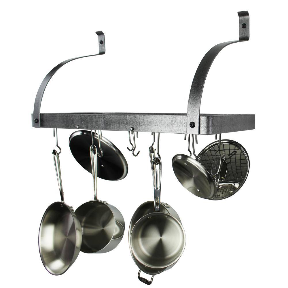Hammered Steel Curved Arm Wall Mounted Pot Rack
