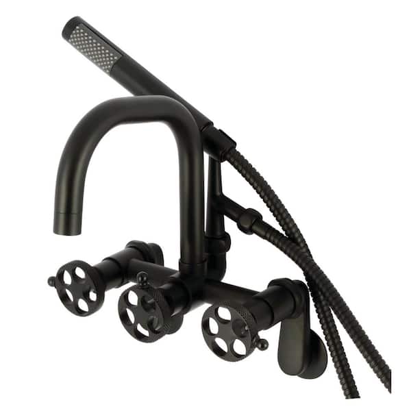 Kingston Brass Webb 3-Handle Wall-Mount Clawfoot Tub Faucet with Hand Shower in Matte Black