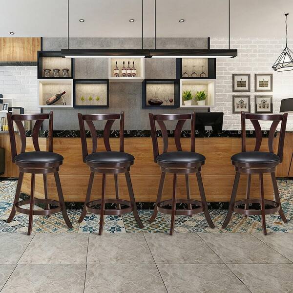 Gymax Swivel Bar Stool 38 In High Back Wood Counter Height Leather Padded Dining Kitchen Chair Set Of 4 Gym06213 Gymax Swivel Bar Stool 38 In High Back, Kitchen Island Chairs With Backs Swivel