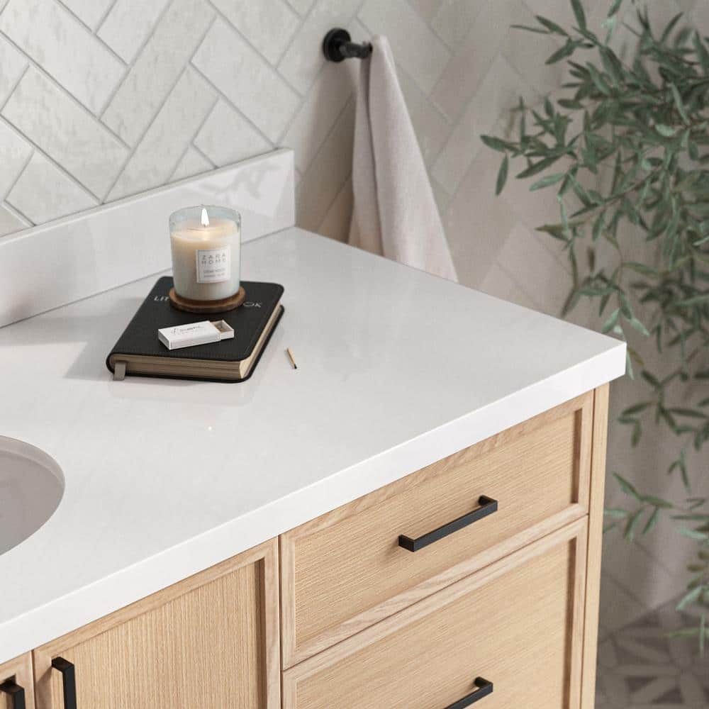 Kelly 67" Light Oak Single Vanity with White Quartz Top