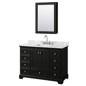 Deborah 48 in. Single Vanity in Dark Espresso with Marble Vanity Top in White Carrara with White Basin and Med Cabinet