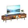 Bestier 70 in. Mid-century TV Stand Fits TV up to 75 in. with LED Light Sliding Door and 4 Open Shelves Walnut USTHDCZUS-T017B-ANCABT-M
