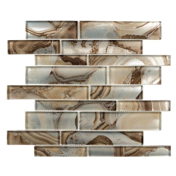 Myst Qanyon Blue/Tan/Brown 11-3/4 in. x 11-3/4 in. Glossy Smooth Glass Mosaic Tile (4.8 sq. ft./Case)