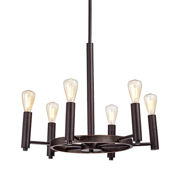 Edvivi 6-Light Antique Copper Wagon Wheel Chandelier Ceiling Fixture