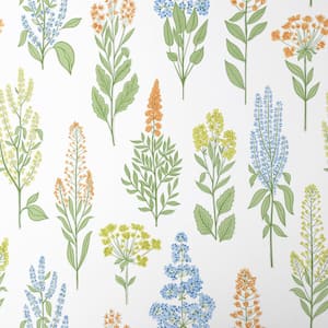 Botanical Floral Multi Blue with White Non-Pasted Wallpaper Continuous Roll (Covers approximately 52 sq. ft.)