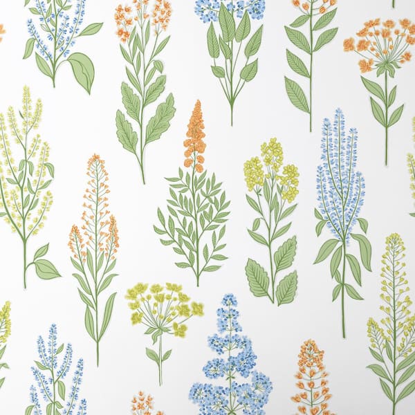 The Company Store Botanical Floral Multi Blue with White Non-Pasted Wallpaper Continuous Roll (Covers approximately 52 sq. ft.)
