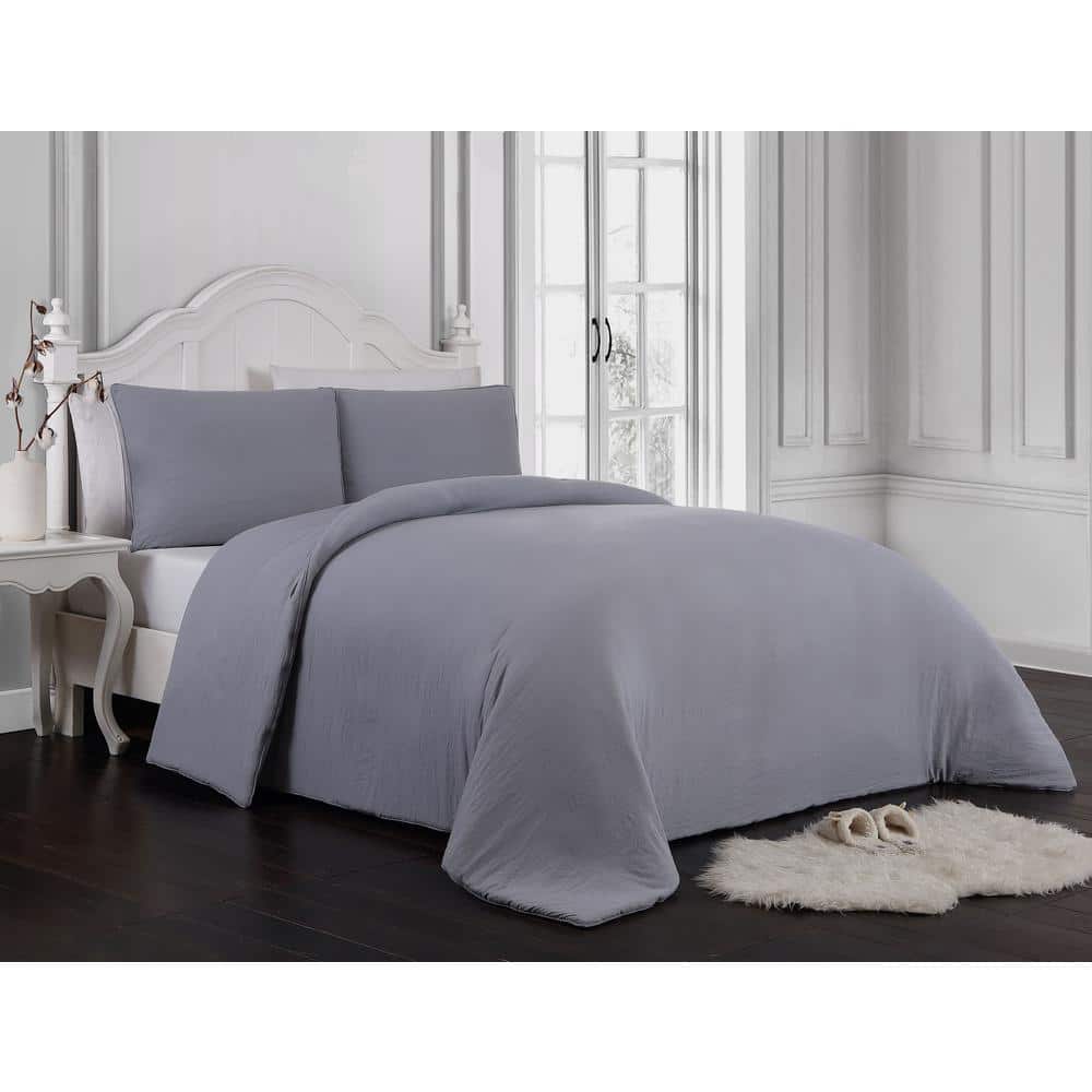 Gweneth Enzyme Washed Gray Twin Solid Comforter Set