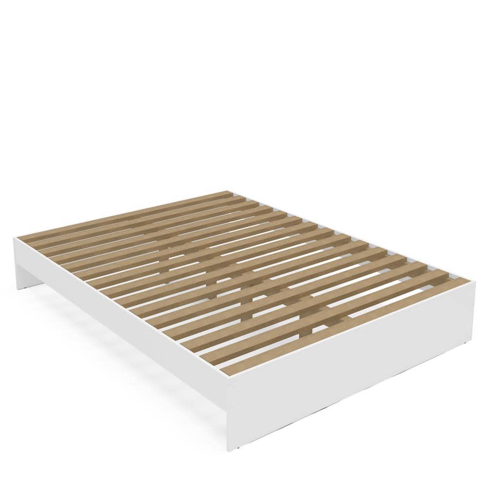 Victoria White Queen Wood Frame Platform Bed with Storage Headboard