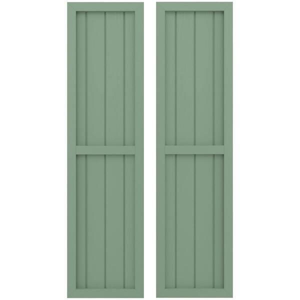 Ekena Millwork 14 in. W x 50 in. H Americraft 4-Board Exterior Real Wood 2 Equal Panel Framed Board and Batten Shutters in Track Green
