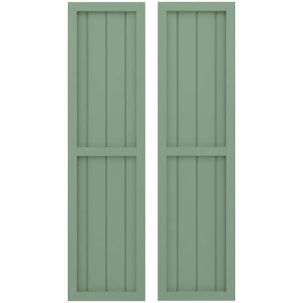 Ekena Millwork 14 in. W x 57 in. H Americraft 4 Board Exterior Real Wood Two Equal Panel Framed Board and Batten Shutters Track Green