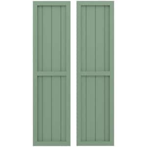 14 in. W x 70 in. H Americraft 4 Board Exterior Real Wood Two Equal Panel Framed Board and Batten Shutters Track Green