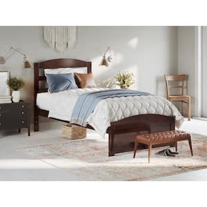 Warren 38-1/4 in. W Walnut Twin Solid Wood Frame with Footboard and Attachable USB Device Charger Platform Bed