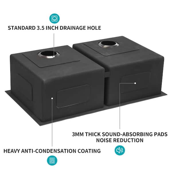 Xzkai 33 in. Undermount Double (50/50) Bowl Stainless Steel