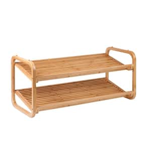 13.4 in. H 8-Pair 2-Tier Natural Bamboo Shoe Rack