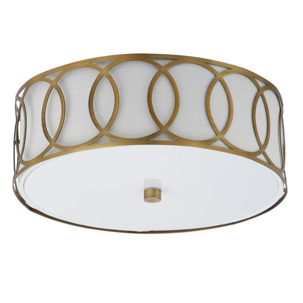 Elegant 12.25" Brass Gold LED Ceiling Light with Linen Shade