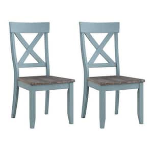 Blue Wooden Crossback Bar Harbor Dining Chairs (Set of 2)