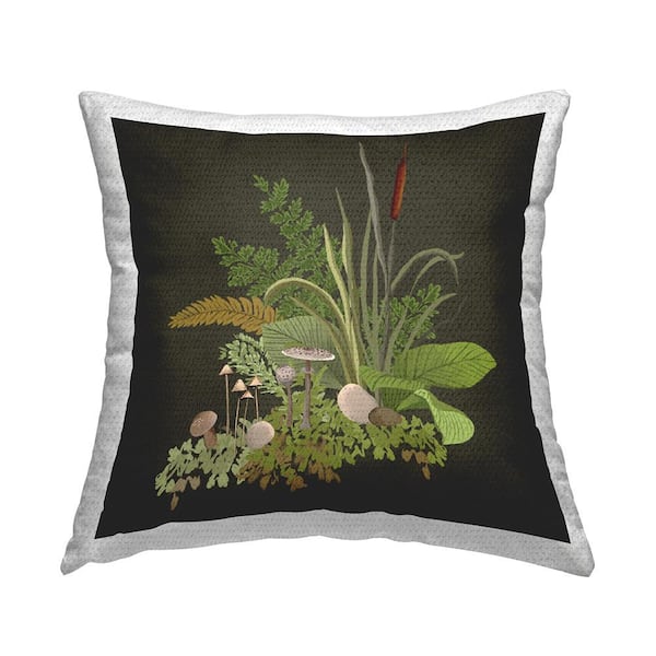Stupell Industries Forest Foliage and Rustic Mushrooms over Grey Multi-Color Square Outdoor Throw Pillow