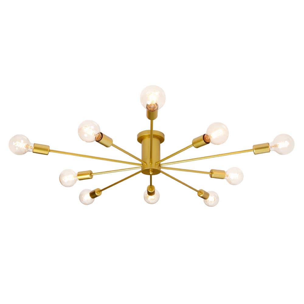 37.7 in. 10-Light Gold Sputnik Flush Mount for Living Dining Room Chandelier Ceiling Light price history on PriceWatchPro
