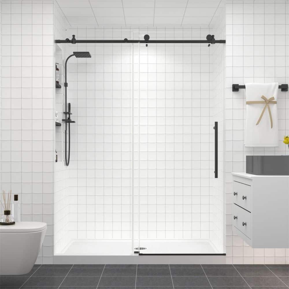 61 to 66 in. W x 76 in. H Frameless Sliding Shower Door in Matte Black with Clear Tempered Glass price history on PriceWatchPro