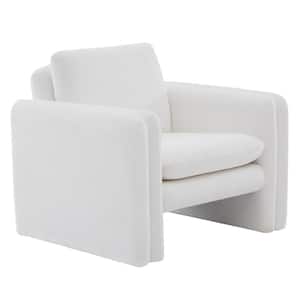 Lily 35 in. W White Fabric Modern Boucle Accent Chair with Double Arm Boucle Square Armchair for Living Room or Bedroom