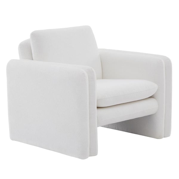 Spruce & Spring Lily 35 in. W White Fabric Modern Boucle Accent Chair with Double Arm Boucle Square Armchair for Living Room or Bedroom