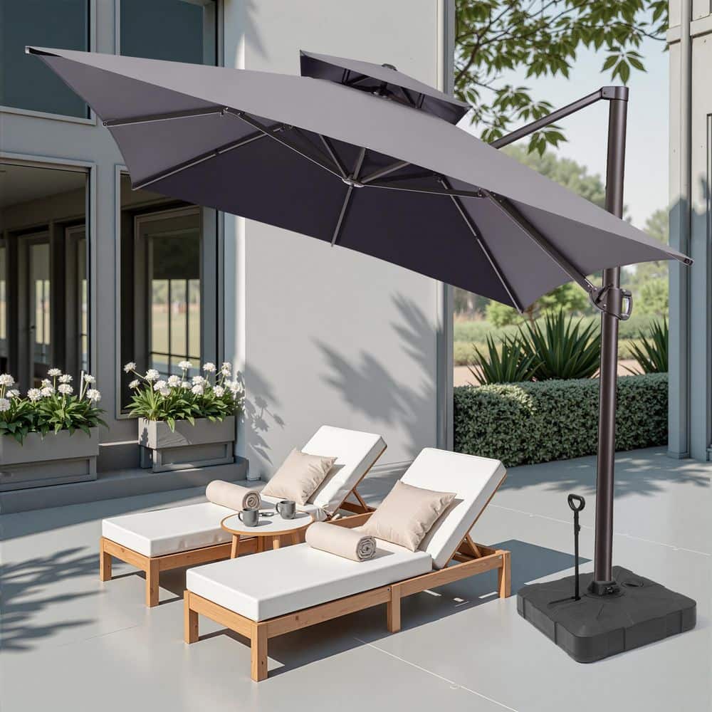 13.5 ft. x 10 ft. Double Top Aluminum 360° Rotation Tilt Cantilever Offset Patio Umbrella in Gray with 300 lbs. Stand price history on PriceWatchPro