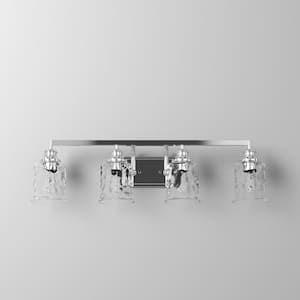 Drake 32 in. 4-Light Polished Nickel Modern Vanity with Clear Hammered Glass Shades