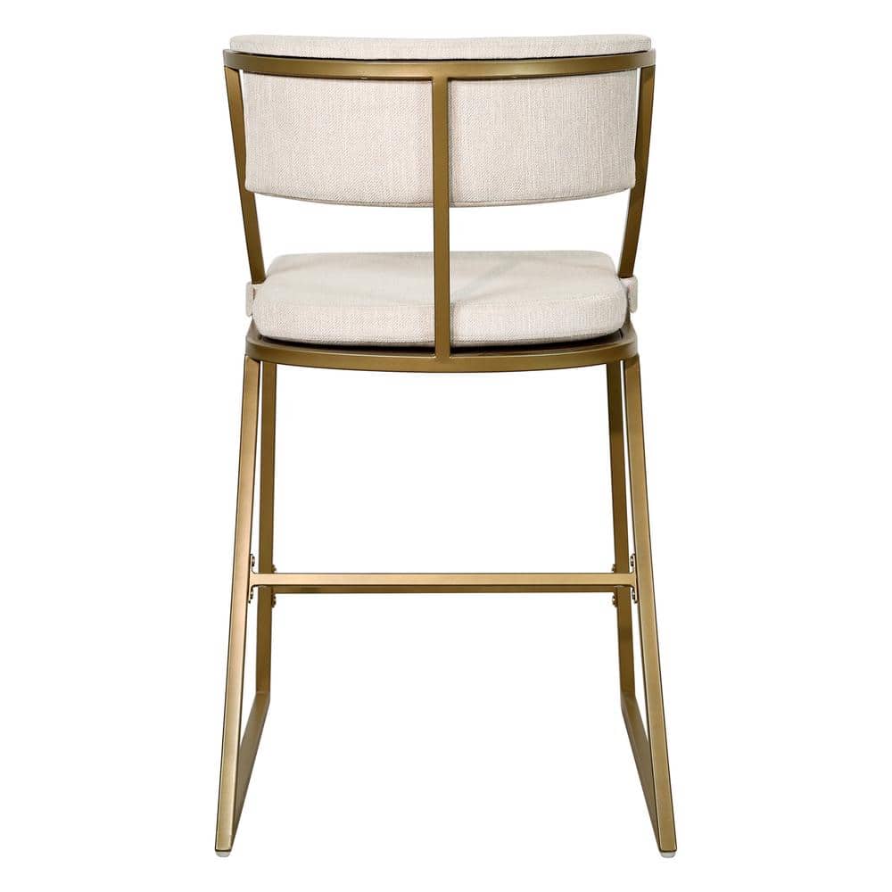 Mina 25" Antique Brass Counter-Height Metal Bar Stool with White Upholstery