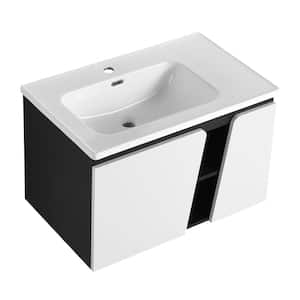 Yunus 31 in. W x 19 in. D x 20 in. H Single Sink Floating Bath Vanity in Black and White with White Ceramic Top