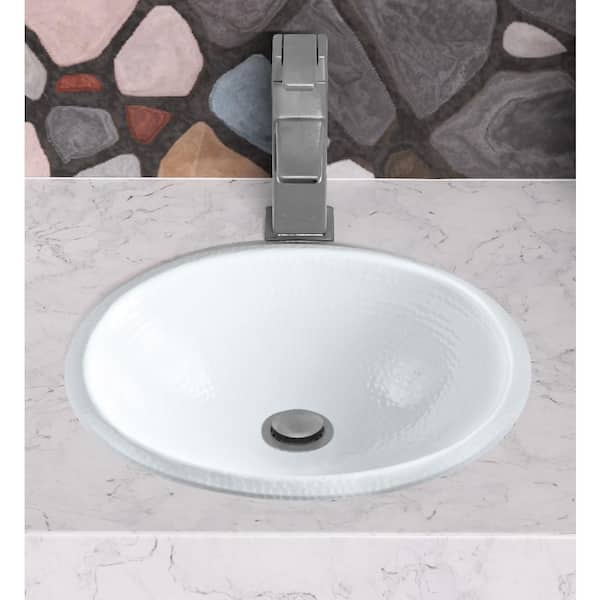 Monarch Abode 17 in. Hand Hammered Oval Drop-In Bathroom Sink in Classic White
