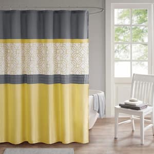 Shane Yellow/Grey 72 in. Embroidered and Pieced Shower Curtain with Liner