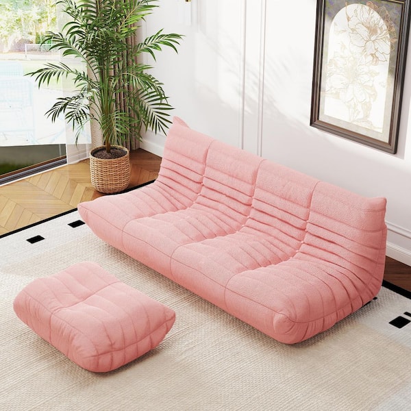J&E Home 68.9 in. W Armless Modular Velvet 2-Piece Free Combination Lazy Sectional Sofa with Ottoman in Pink