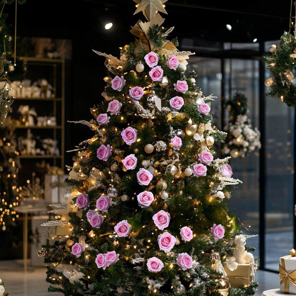 20 in. Pink Outdoor Artificial Rose Flower for Decoration (Set of 50 ...
